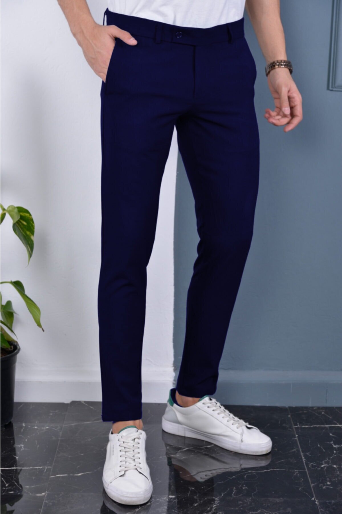 Erkek Lacivert Renk İtalyan Kesim Kaliteli Esnek Likralı Kumaş Pantolon