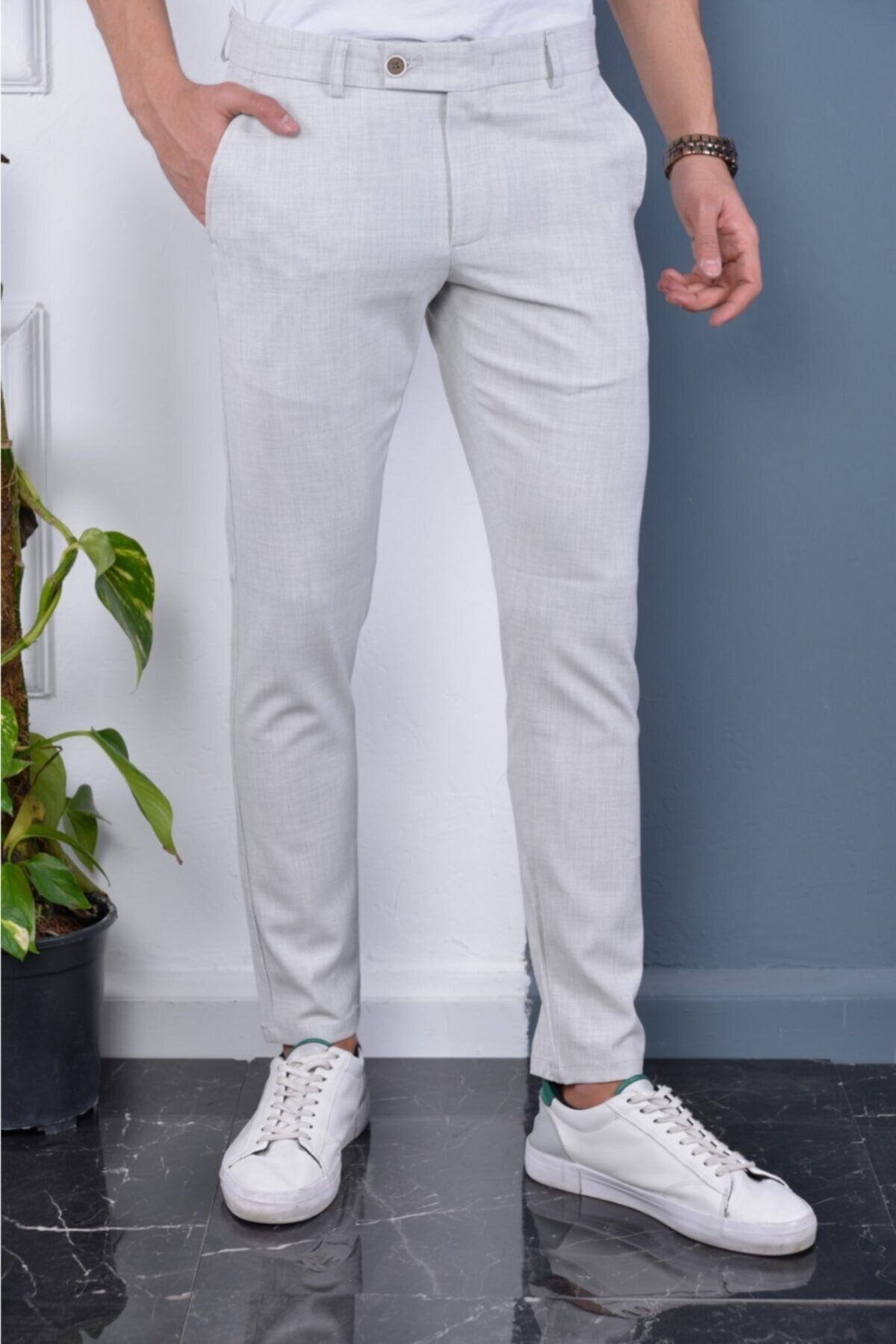 Erkek Taş Renk İtalyan Kesim Kaliteli Esnek Likralı Kumaş Pantolon